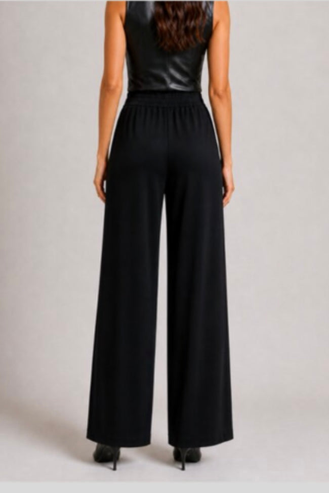 Fleece Lined Wide Leg Dress Pant- Black