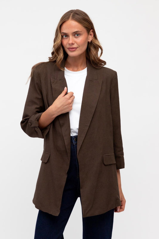 Rolled Sleeve Blazer - Chocolate