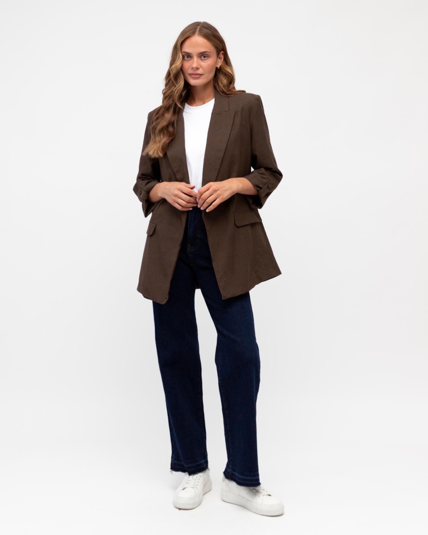 Rolled Sleeve Blazer - Chocolate