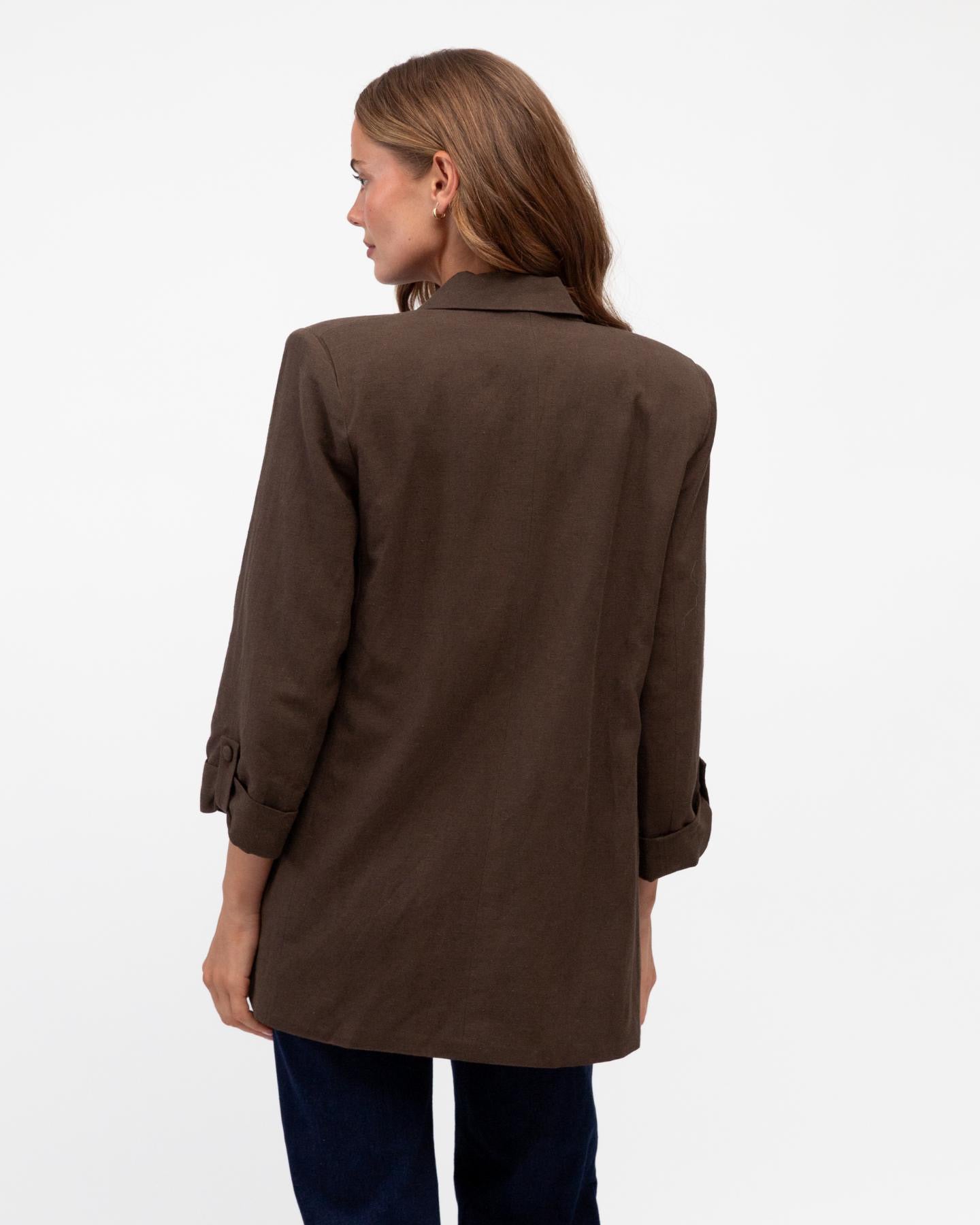 Rolled Sleeve Blazer - Chocolate
