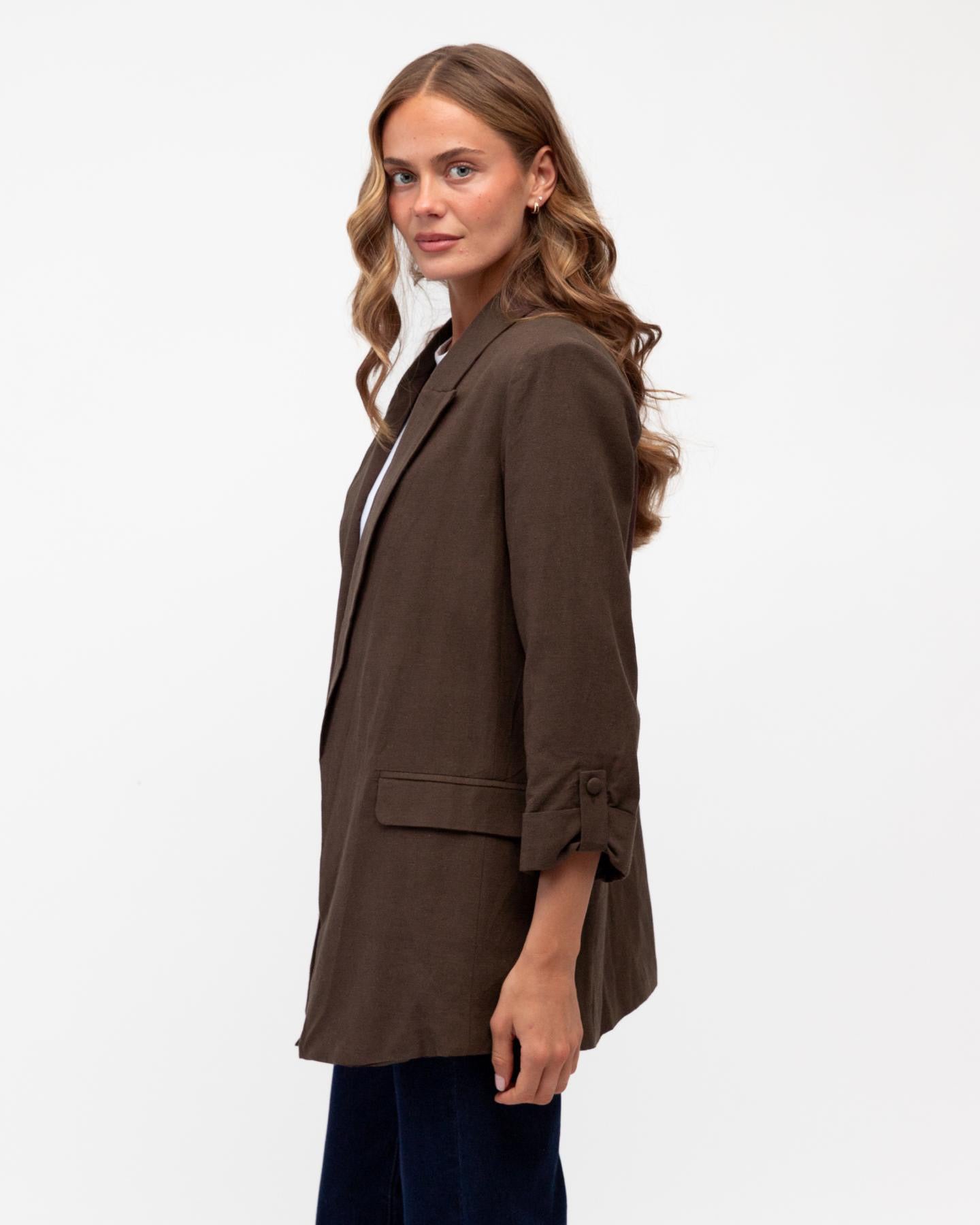Rolled Sleeve Blazer - Chocolate