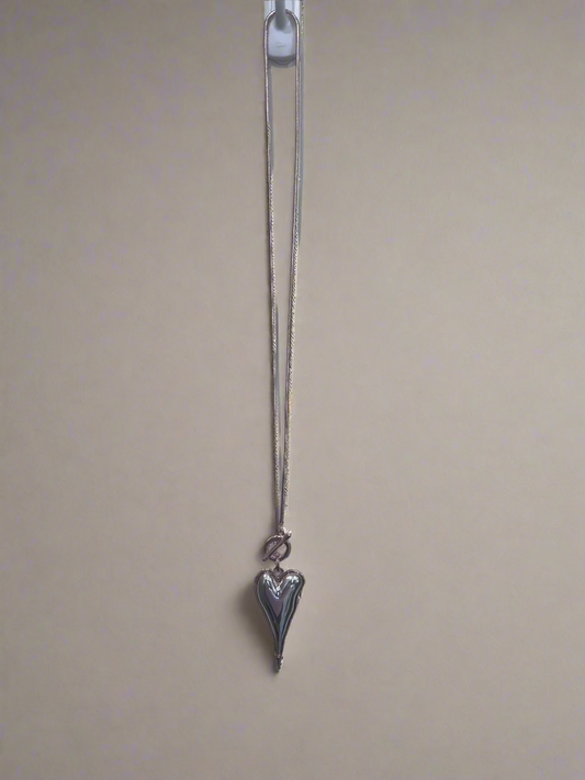 Chunky Heart Necklace - Silver