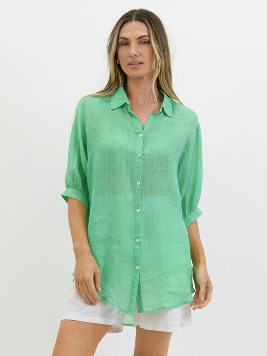 Lara Linen Collar Shirt - Spring Green