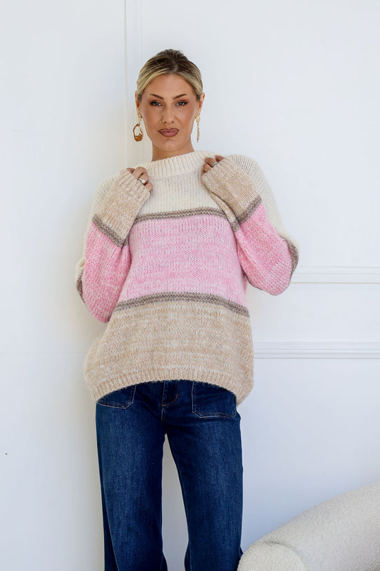 Baker Boy Jumper - Pink/Cream