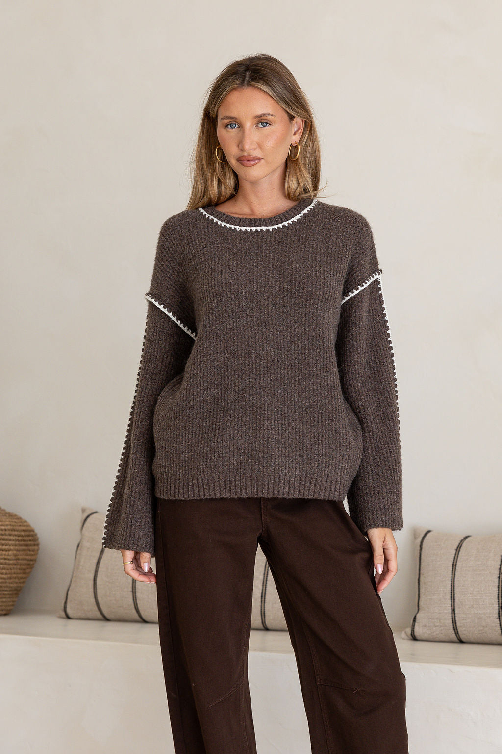 Blanket Stitch Knit - Chocolote
