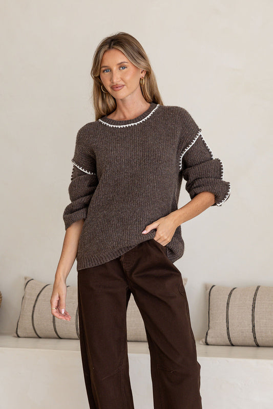 Blanket Stitch Knit - Chocolote
