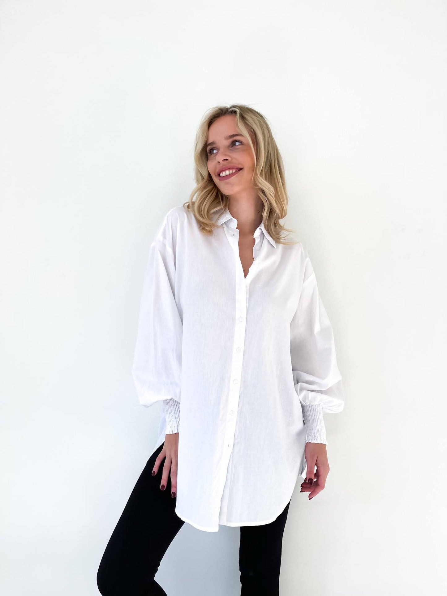 Cuffed Oversized Shirt- White