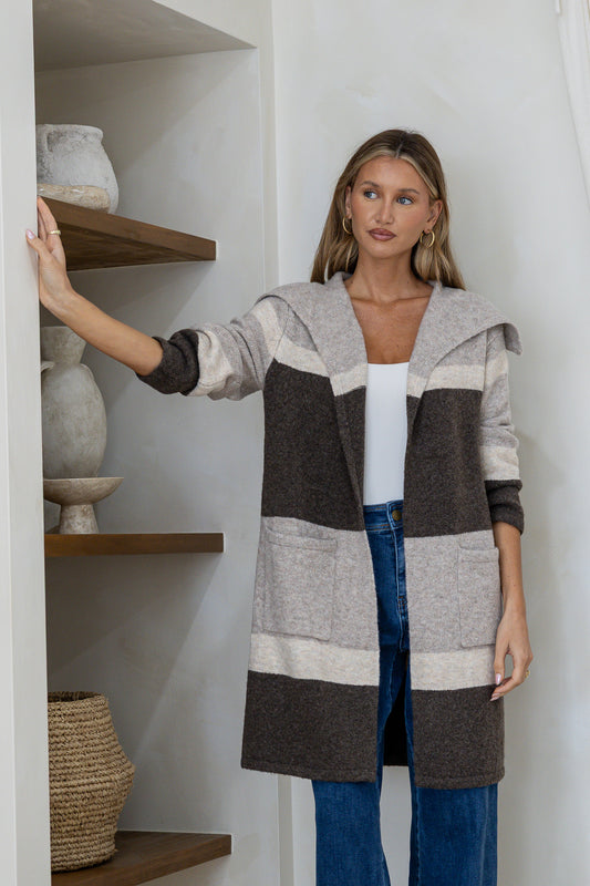 Barlow Long Line Knit- Choc/Taupe