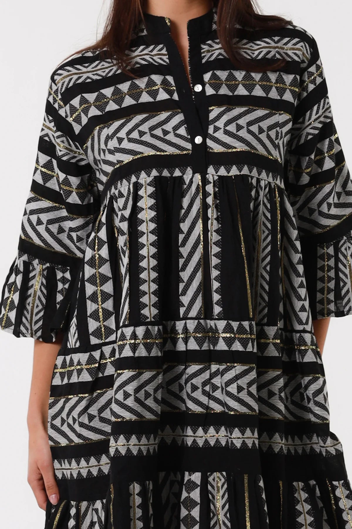 Jacquard Cotton Dress- Black