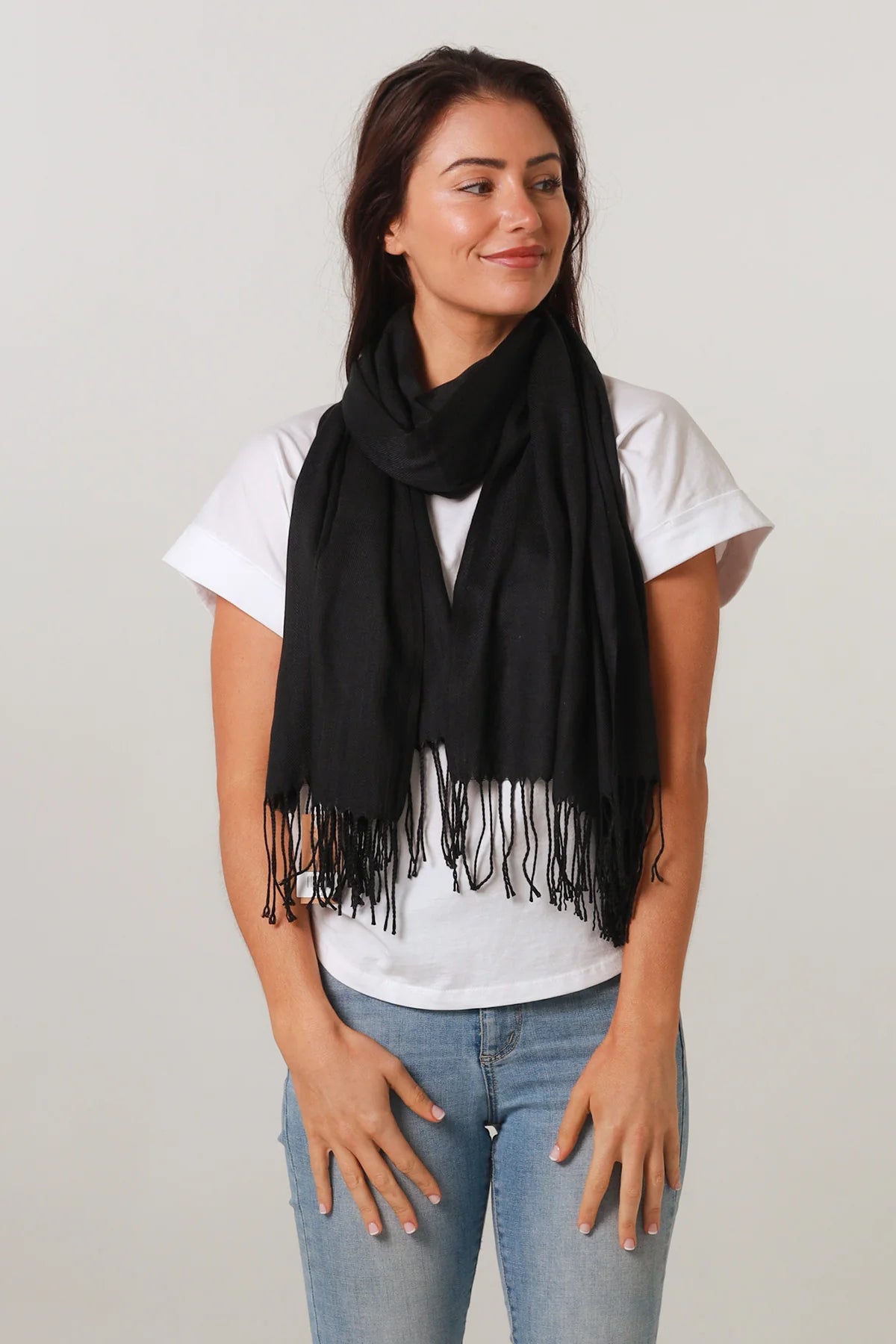 Plain Cashmere Scarf - Black