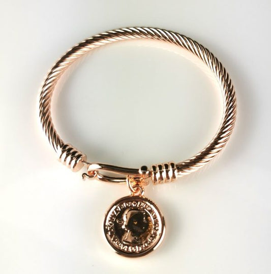 Rope Coin Bangle - Rose Gold