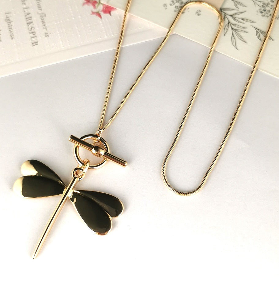 Dragon Fly Necklace - Yellow Gold