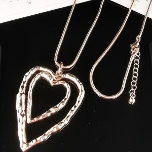 Textured Heart Necklace - Rose Gold