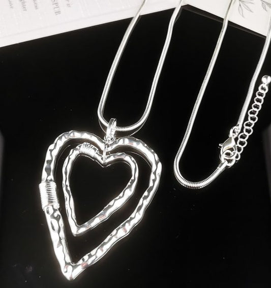 Textured Heart Necklace - Silver