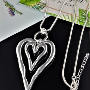 Chunky Double Heart Necklace - Silver