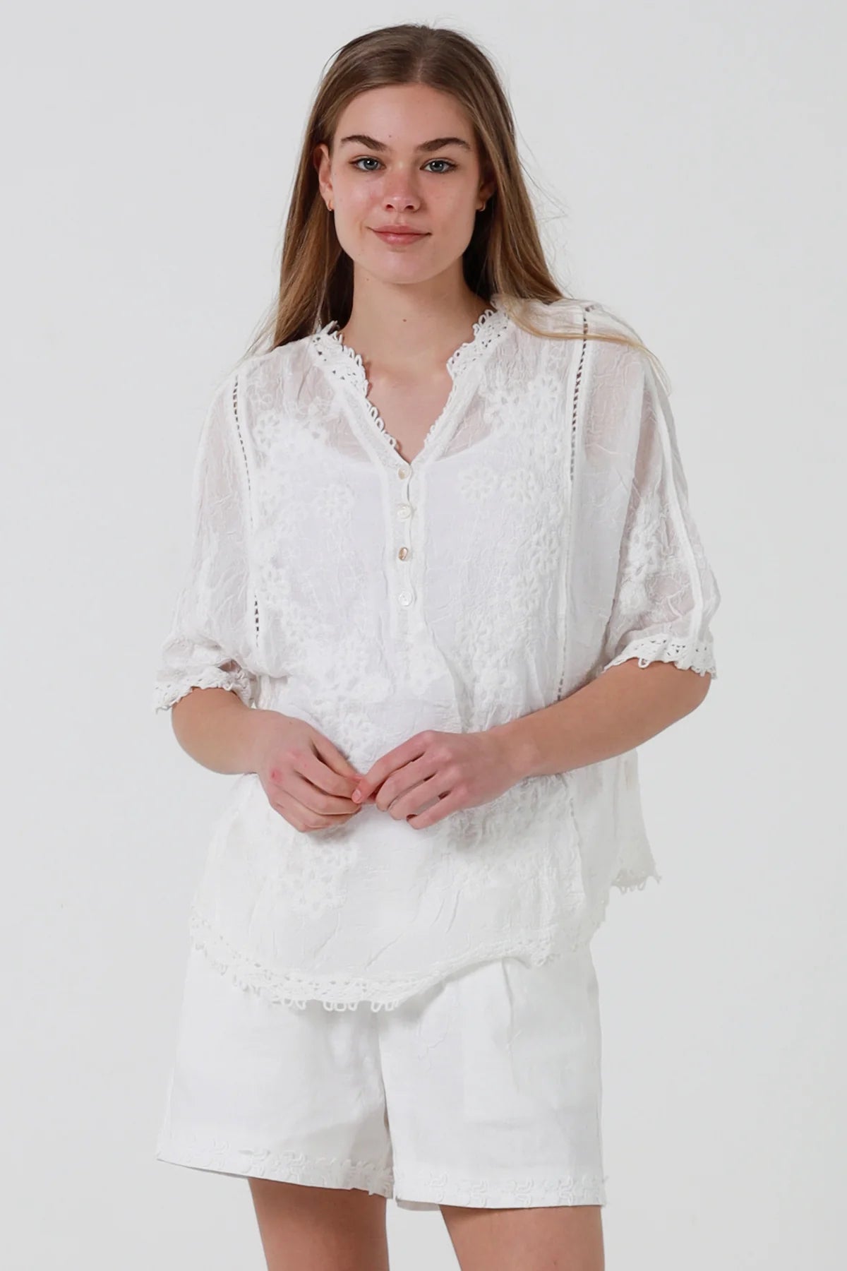 Willow Button Top- White