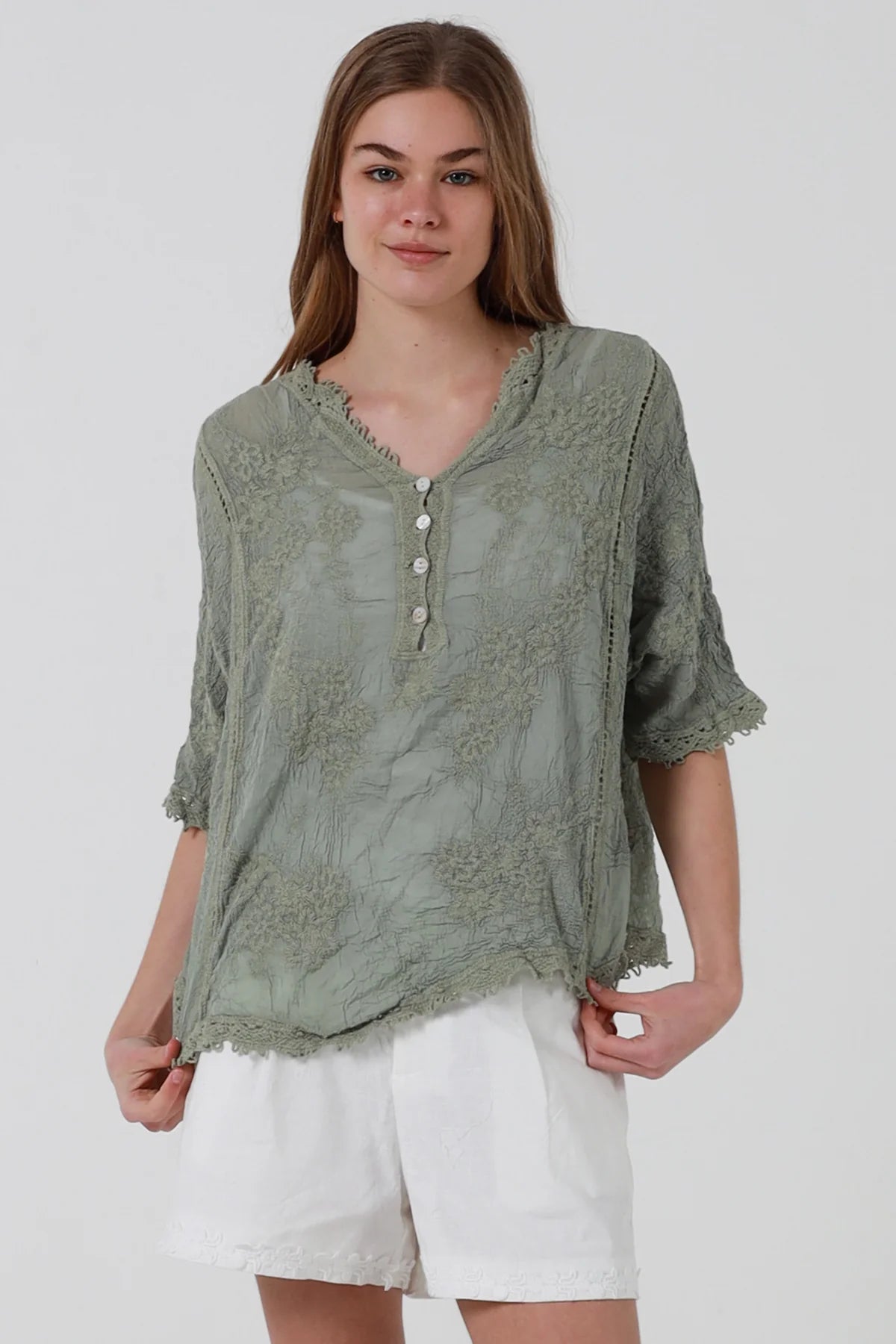 Willow Button Top- Khaki