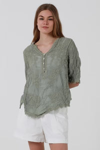 Willow Button Top- Khaki