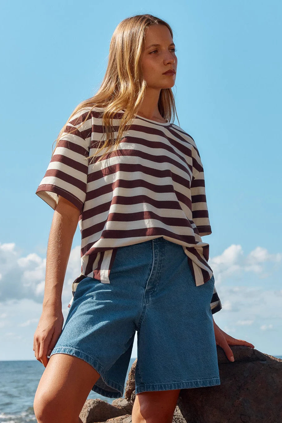 Relax Boxy Tee- Brown Stripe