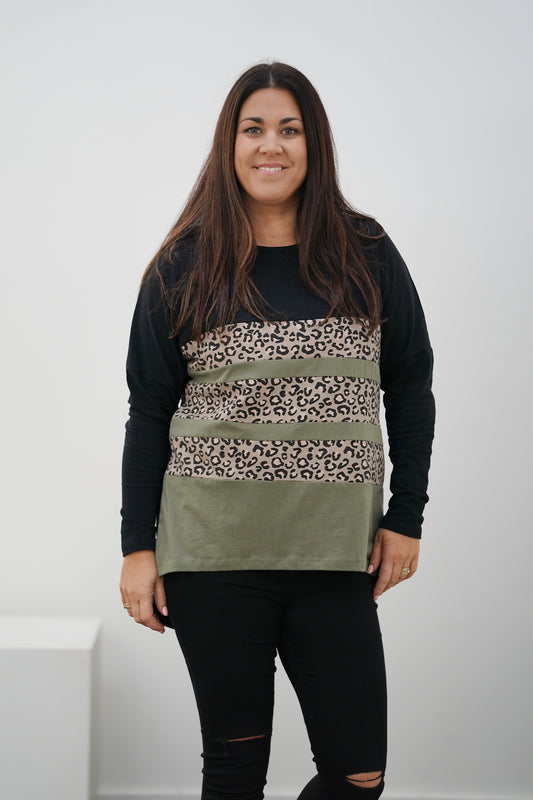 Avery Leopard L/S Tee- Black