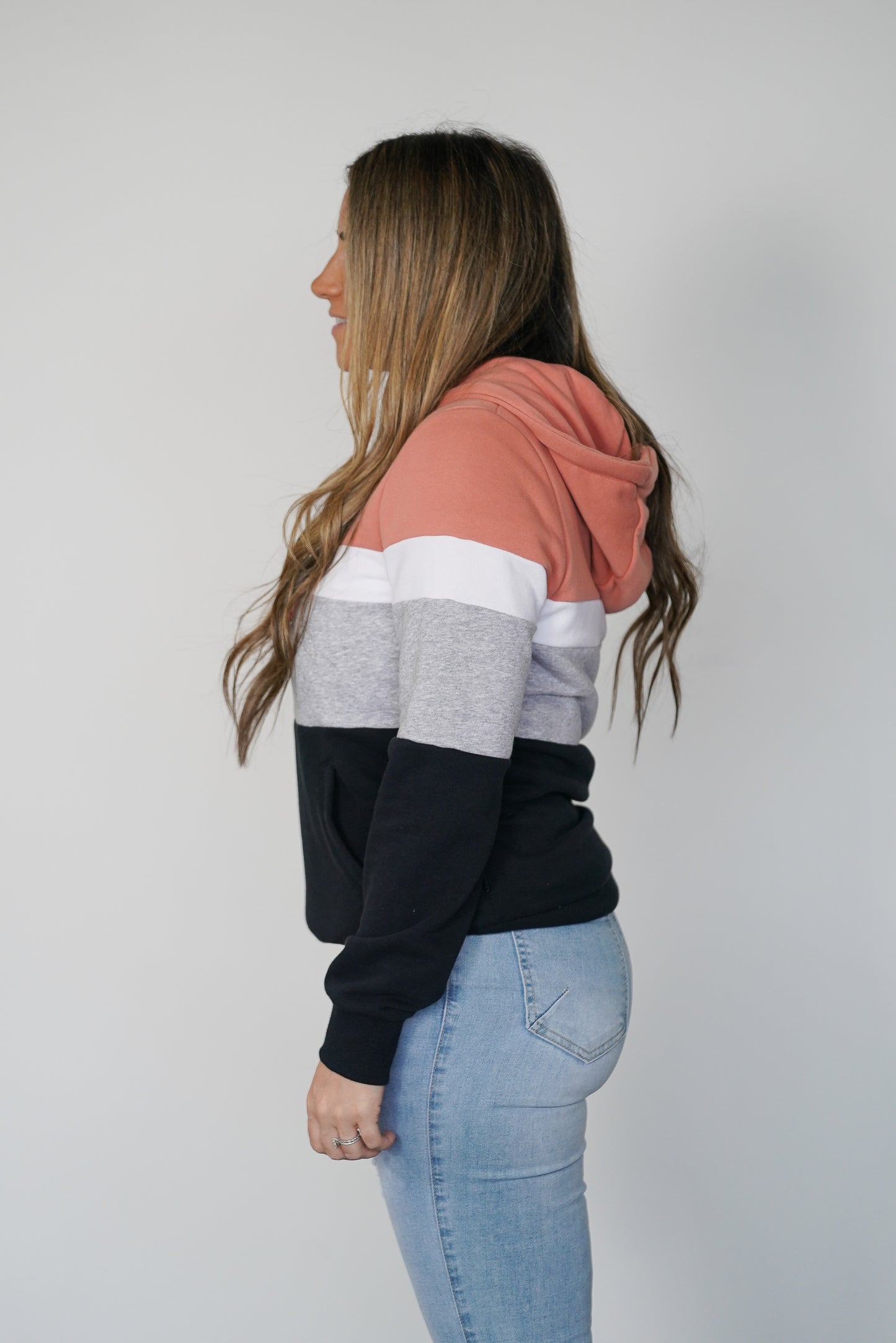 Overlay Panelled Hoody - Apricot