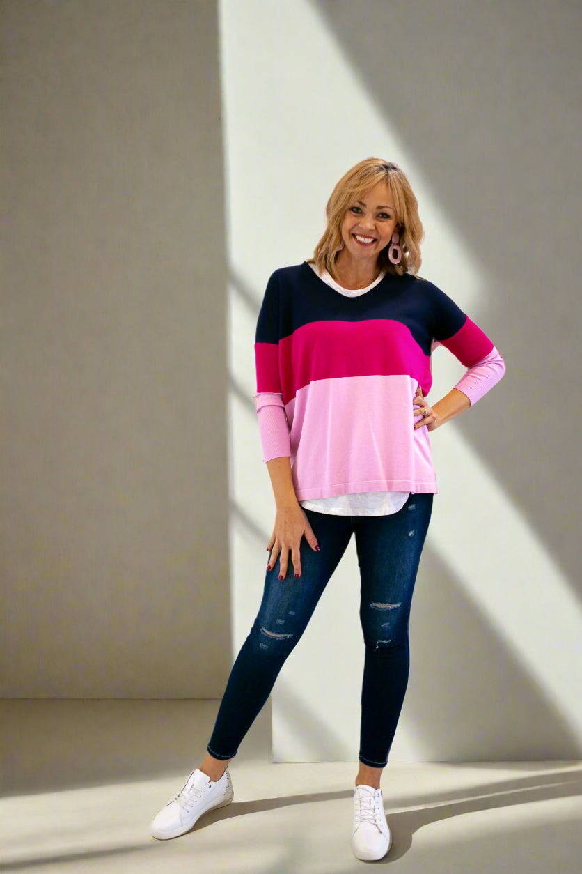 Love Lily Knit - Navy and Pink