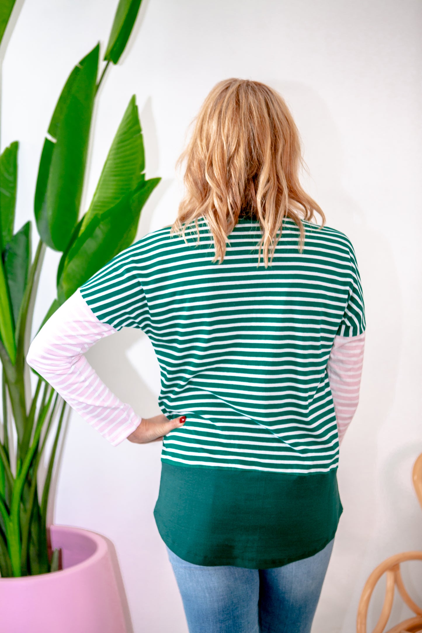 Liberty Stripe L/S Tee- Alpine/Green/Pink