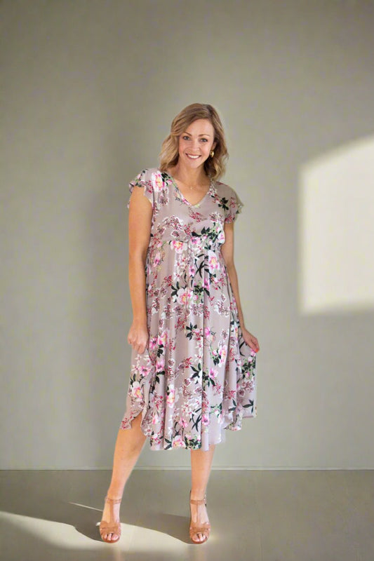 Paradise Dress- Taupe Floral