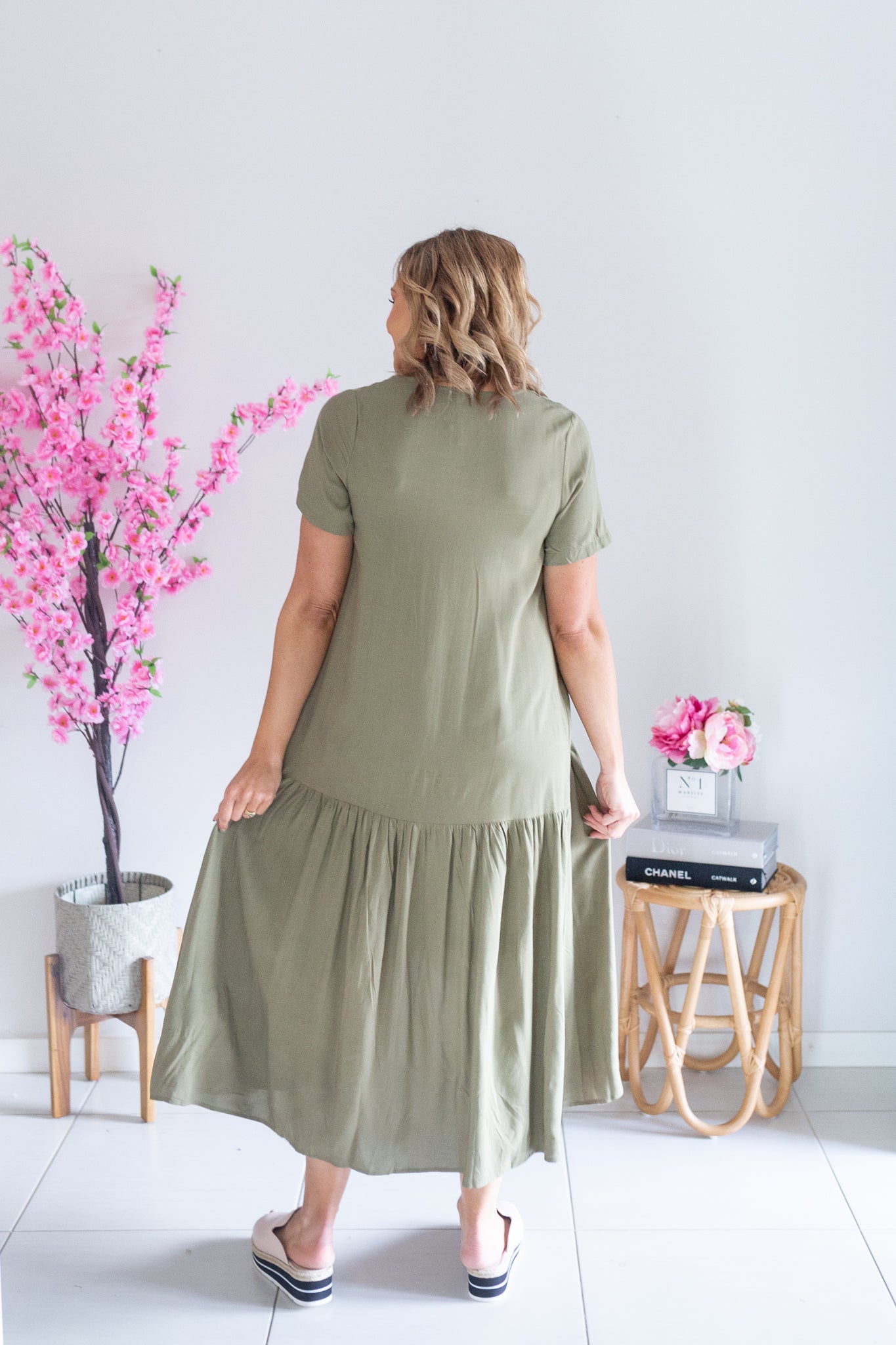 Drape Vee Dress- Khaki