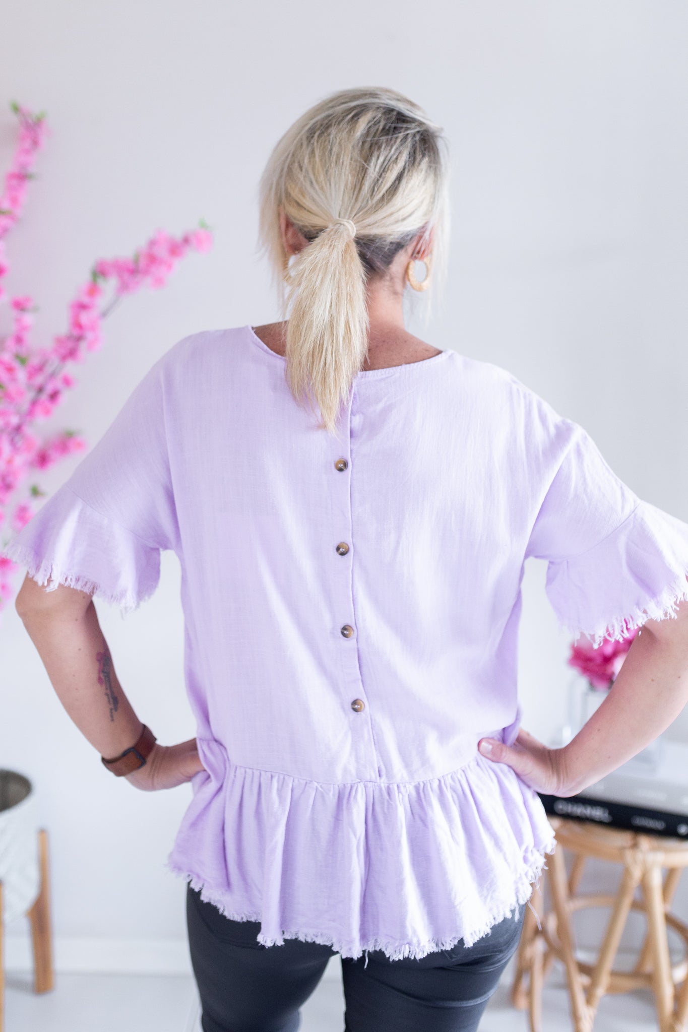 Linen Raw Edge Top- Lilac