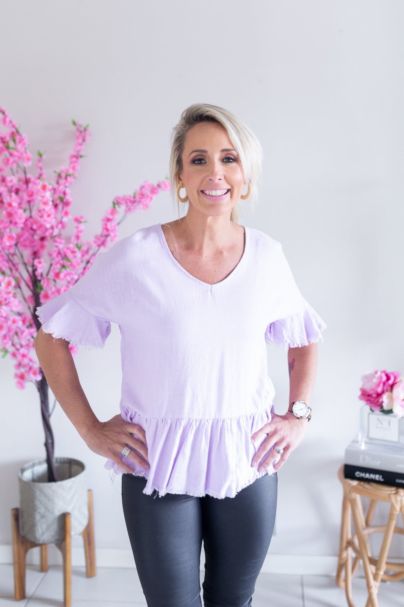 Linen Raw Edge Top- Lilac