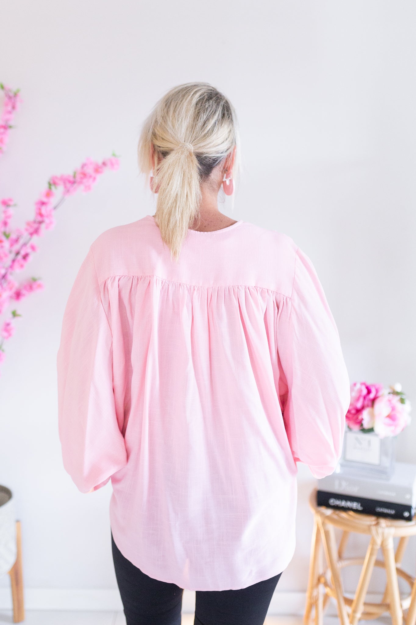 Suri Drape V-Neck Shirt - Baby Pink