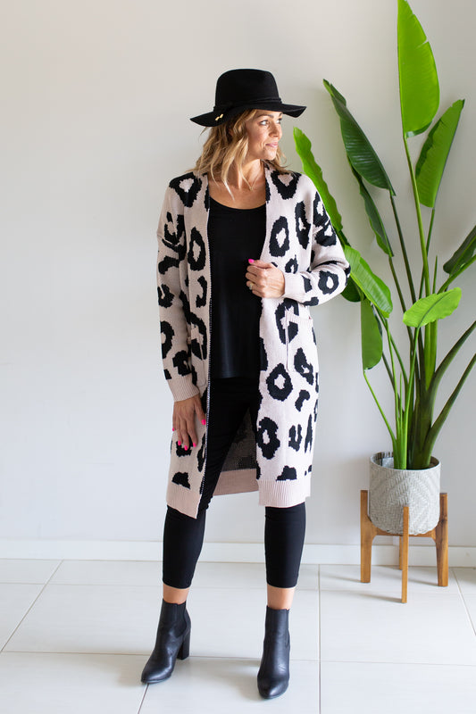 Long Leopard Cardi- Mocha