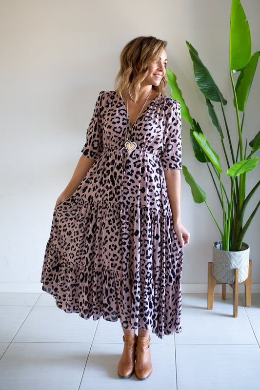 Dusty Pink Leopard Maxi Dress