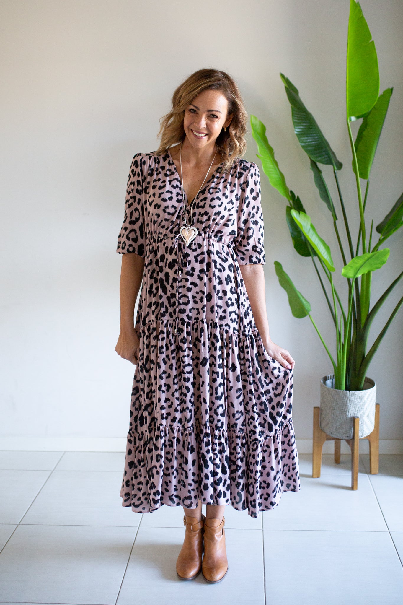 Dusty Pink Leopard Maxi Dress