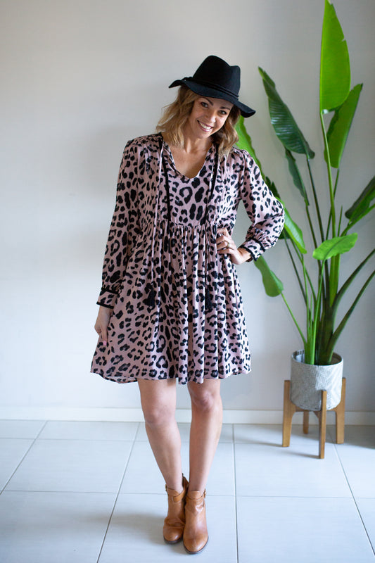 Dusty Pink Leopard Short Dress