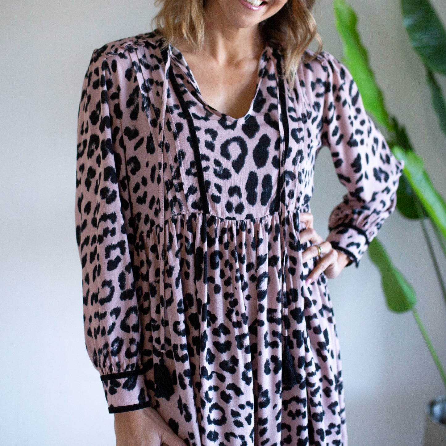 Dusty Pink Leopard Short Dress