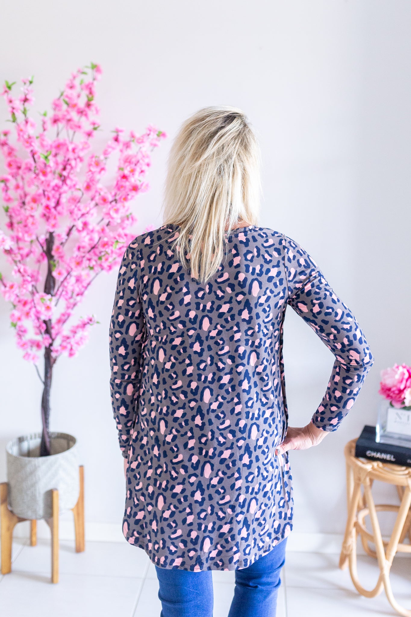 Soft Coral Leopard Top- Grey