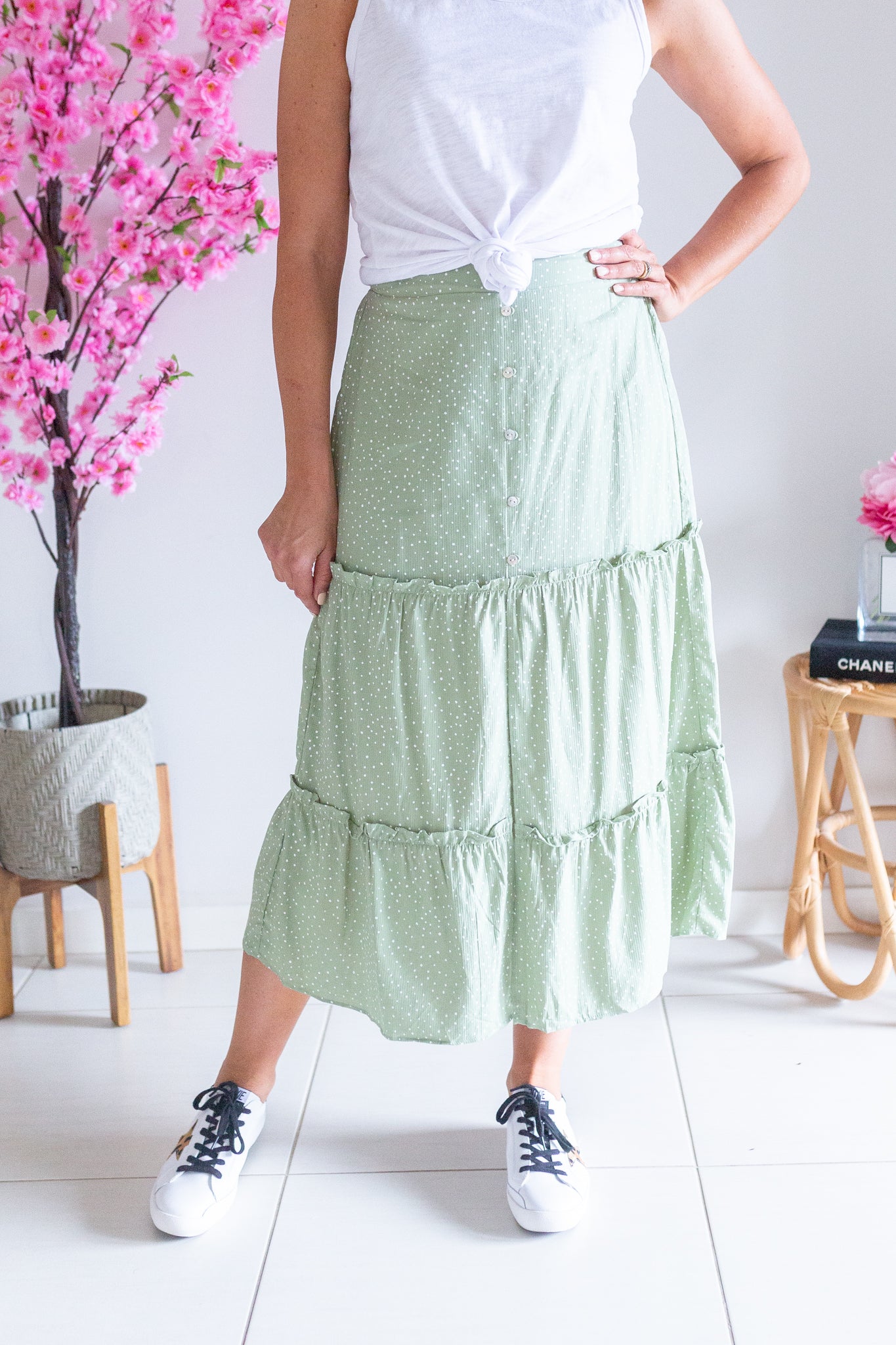 Sage Polka Dot Skirt