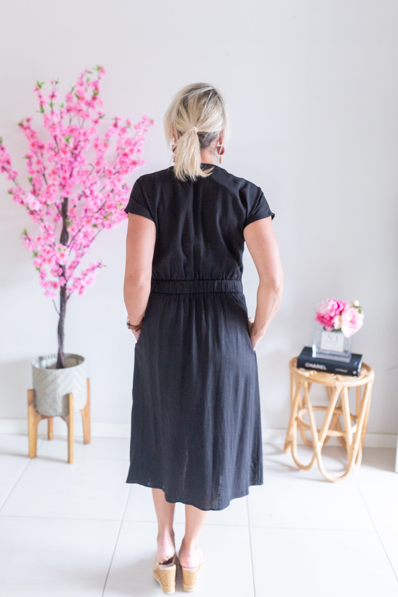 Linen Twist Dress- Black