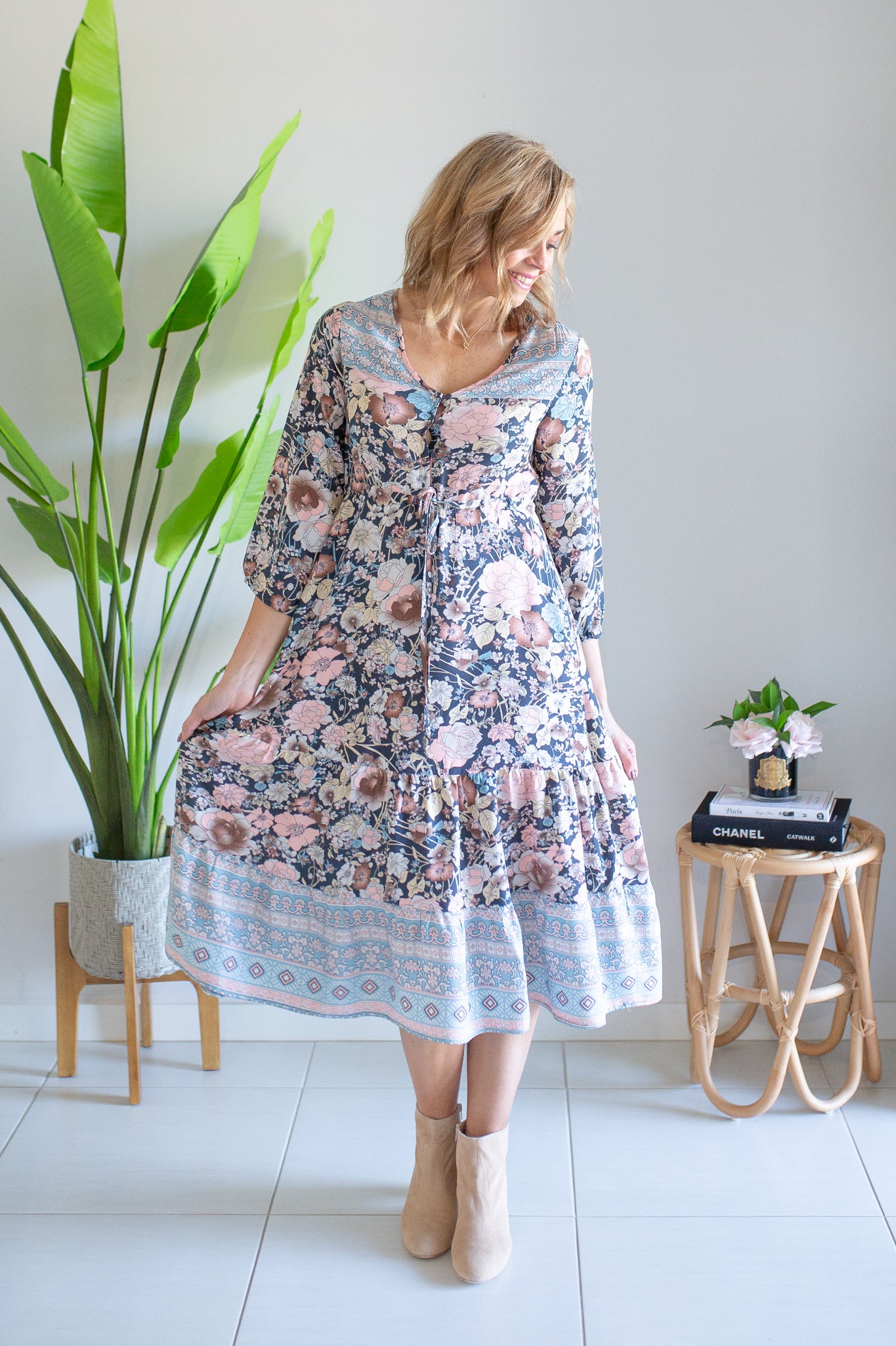 Autumn Blossom Maxi Dress