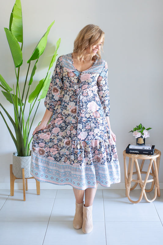 Autumn Blossom Maxi Dress