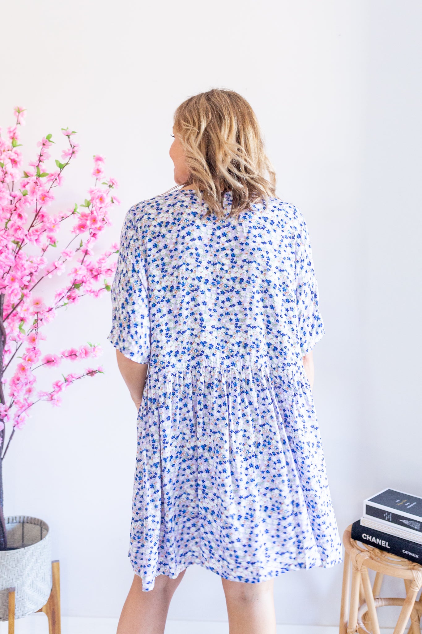 Oversized Box Pocket Dress- Lilac Floral