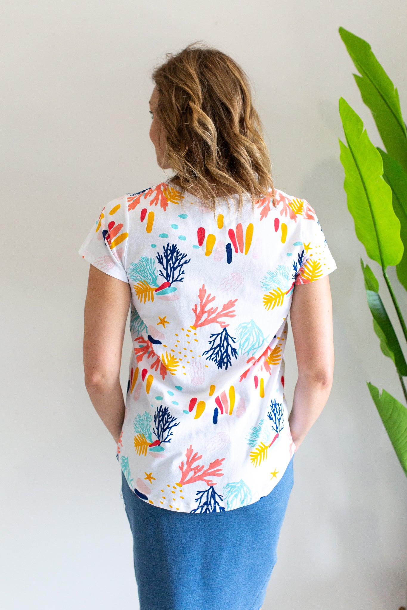 Rainbow Coral V-Neck Tee- White