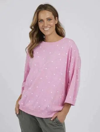 Mazie Round Sweat - Sherbet Pink And White Spot