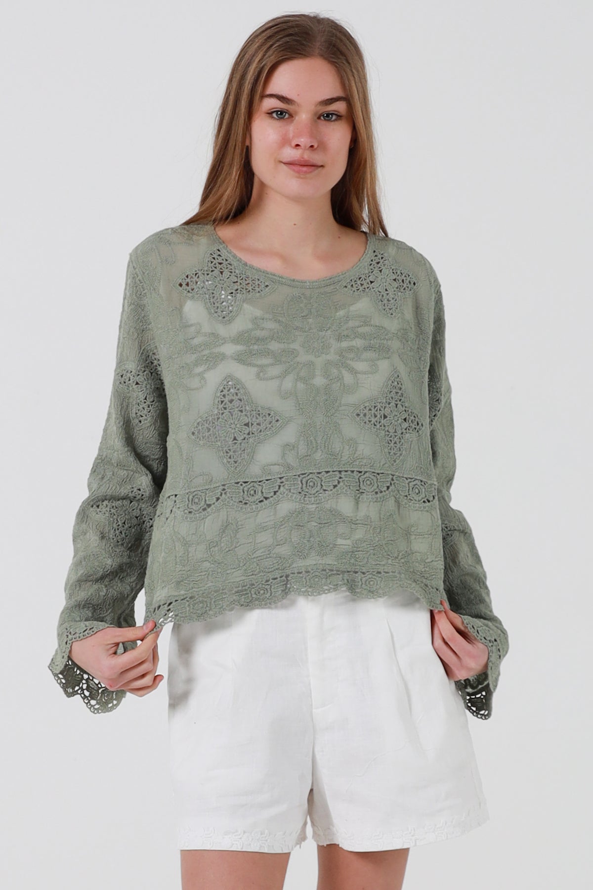 Cropped Lace Cover - Khaki