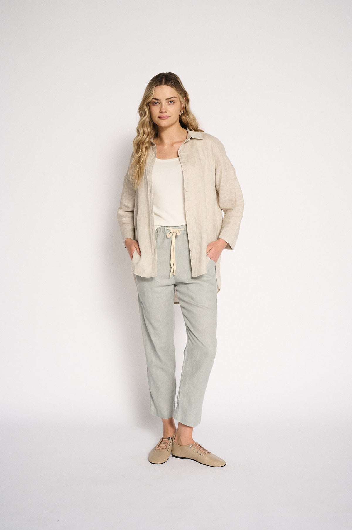 Luxe Linen Pant - Dusty Aqua