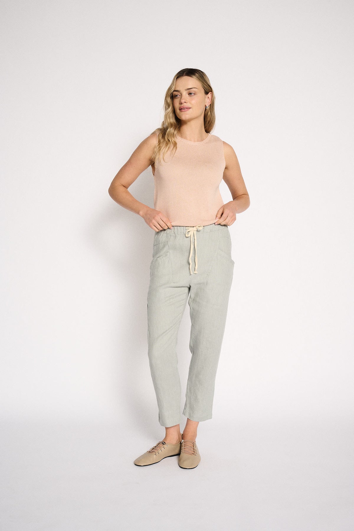 Luxe Linen Pant - Dusty Aqua