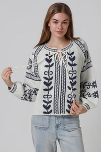 Metallic Navy Stitch Knit- White