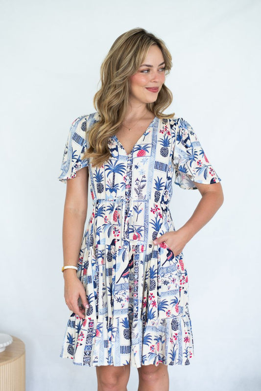 Roxanne Dress- Blue Pineapple